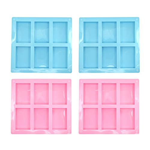 DGQ Rectangle Silicone Soap Molds 6 Cavity 4 Pack DIY Soap Molds for Bundt Cake Cupcake Muffin Coffee Cake Pudding and Handmade Soap