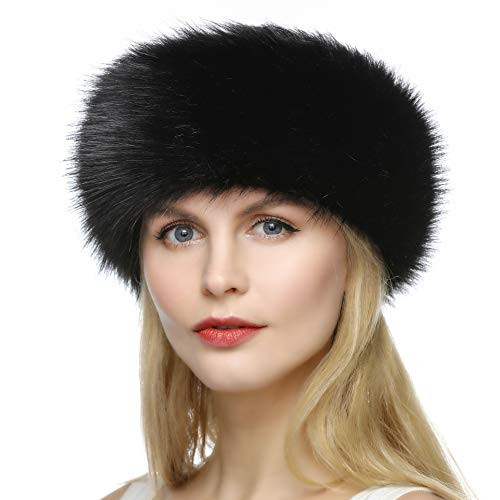 Dikoaina Womens Faux Fur Headband Winter Earwarmer Earmuff Hat Ski Black