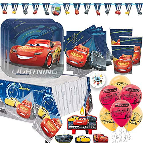 Disney Cars Birthday Party Supplies For 16 With Cars Plates Cups Napkins Tablecover Balloons Birthday Candles Birthday Banner and Pin