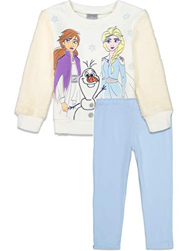 Disney Frozen Elsa Anna Little Girls Long Sleeve Fleece TShirt Leggings Set White 6