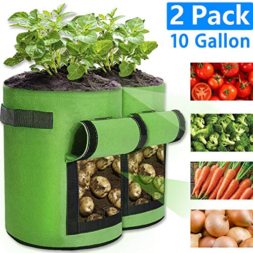 2 Pcs 10 Gallon Potato Grow Bags Planting Bags Premium Breathable Nonwoven Cloth Vegetable Grow Bags with Handles Access Flap for Potato/Plant Container/Aeration Fabric Pots 2 Pcs 10 Gallon Potato Grow Bags Planting Bags Premium Breathable Nonwoven Cloth Vegetable Grow Bags with Handles Access Flap for Potato/Plant Container/Aeration Fabric Pots