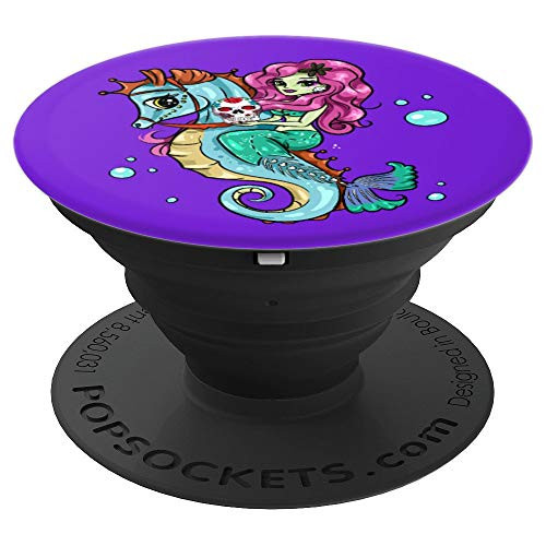 Halloween Skeleton Mermaid Sugar Skull Sea Horse PopSockets Grip and Stand for Phones and Tablets