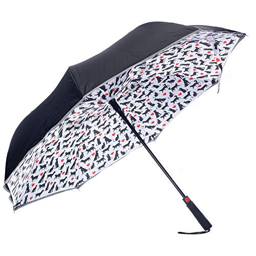 ReversABrella Dogs and Cats Heart Black 31 inch Auto Open No Drip Inverted Straight Handle Umbrella