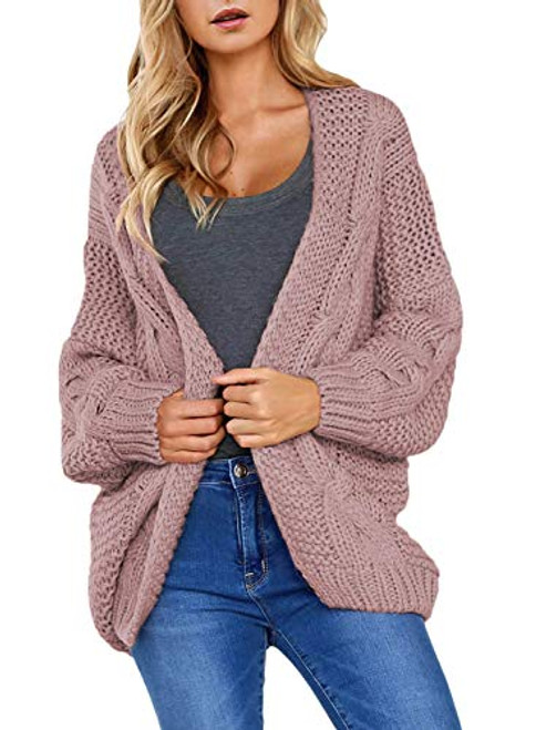 Dokotoo Womens Plus Size Oversized Winter Warm Cozy Open Front Solid Loose Long Sleeve Chunky Cable Knited Cardigan Sweater Coats Jackets Pullover Sweater Pink XXLarge