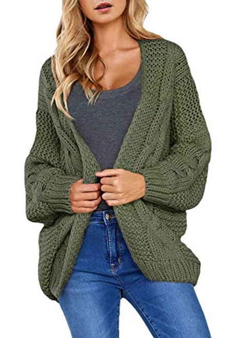 Dokotoo Womens Cardigans Coats Fashion 2020 Winter Warm Cozy Open Front Long Sleeve Chunky Cable Knit Cardigans Sweaters Pullover Outwears Coat Jacket Green XLarge