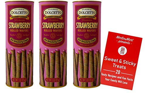 Dolcetto Premium Cream Filled Rolled Wafers Rich Strawberry Flavor Pack of 3 3 Ounces Plus Recipe Booklet Bundle Dolcetto Premium Cream Filled Rolled Wafers Rich Strawberry Flavor Pack of 3 3 Ounces Plus Recipe Booklet Bundle
