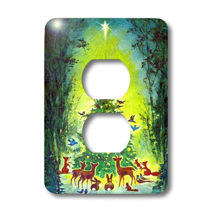 3dRose lsp_9221_6 Christmas Tree Animals 2 Plug Outlet Cover