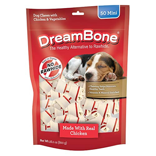 DreamBone Mini Chews with Real Chicken 50 Count RawhideFree Chews for Dogs Multicolor Model Number DBC00593