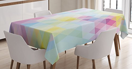 Ambesonne Abstract Tablecloth Geometrical Vibrant Rainbow Themed Pastel Colored Rhombus Pattern Hipster Style Dining Room Kitchen Rectangular Table Cover 60  X 90  Pink Yellow