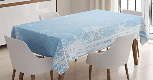 Ambesonne Winter Tablecloth Abstract Christmas Themed Snowflake Pattern on The Soft Colored Backdrop Image Rectangular Table Cover for Dining Room Kitchen Decor 60  X 90  Blue White