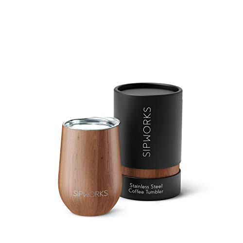 Sipworks Stainless Steel Wine Tumbler DoubleWall Vacuum Insulated Stemless Wine Glass with Lid 12Ounce Mahogany Sipworks Stainless Steel Wine Tumbler DoubleWall Vacuum Insulated Stemless Wine Glass with Lid 12Ounce Mahogany