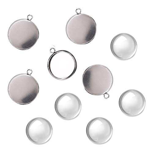 DROLE 100Pcs Bezel Pendant Blanks Kit50Pcs Stainless Steel Pendant Trays Round Bezel with 50Pcs Glass Cabochons Clear Dome14mm Pendant Blanks for Photo Pendant Craft Jewelry Making