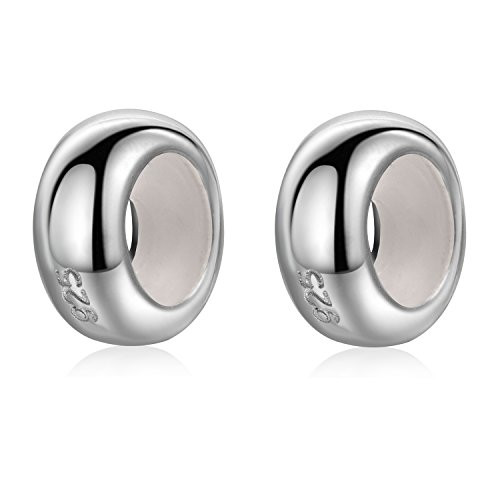2Pcs Round Rubber Spacer Charms 925 Sterling Silver Stopper Bead Charms for 3mm Snake Chain Bracelet Shiny Silver
