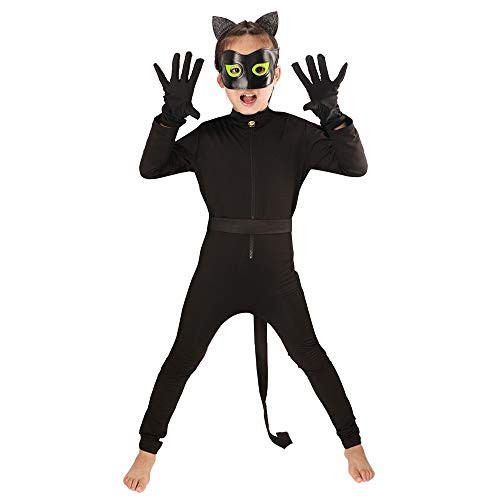 Kids Black Cat Costume Boys Girls Cosplay Jumpsuit Children Cat Role Play Set L