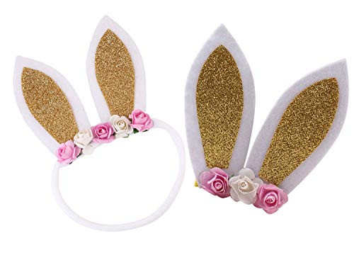 Easter Headband for Baby Girls Bunny Rabbit Ear Headbands with Flower Crown ZHB04 Gold Headband  Hair Clip One Size