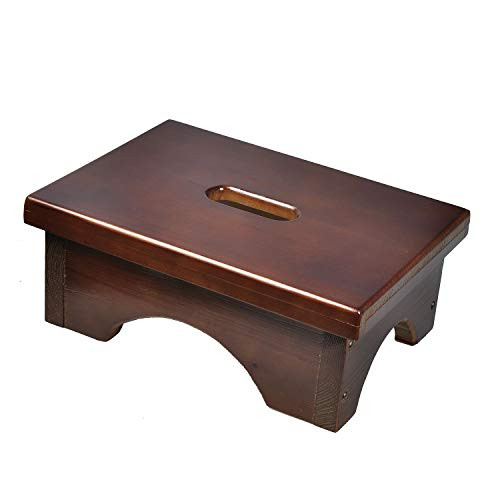ECROCY Wooden Bedside Step Stool Indoor  Outdoor Mobility Step Stool 16 5 Inches x 11 8 Inches x 6 3 Inches Portable One Step Stool  Dark Walnut