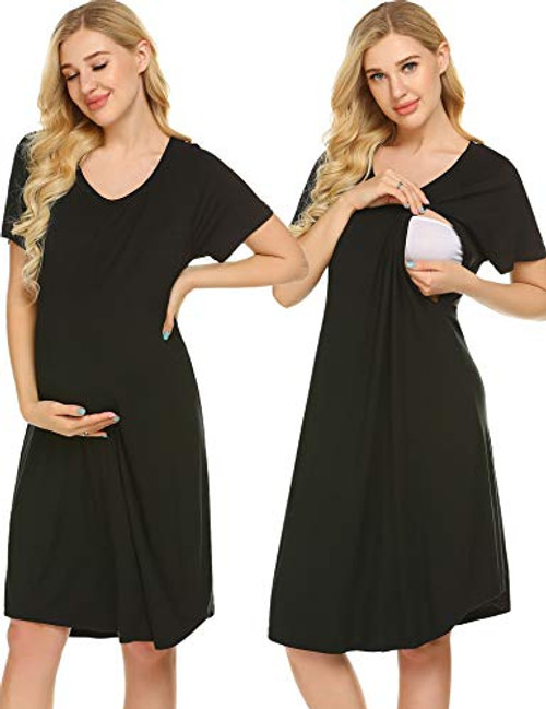 Ekouaer 3 in 1 Delivery/Labor/Nursing Nightgown Women s Maternity Hospital Gown/Sleepwear for Breastfeeding
