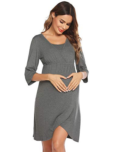 Ekouaer Maternity Labor Delivery Nursing Robe Hospital Bathrobe Dark Grey Small