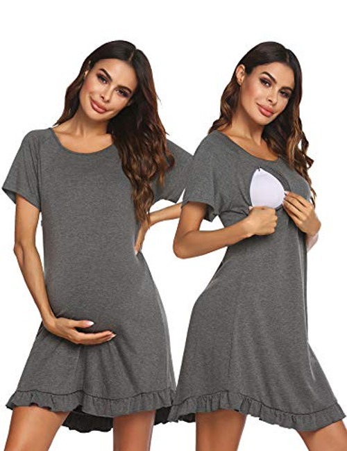 Ekouaer Women s Nursing Delivery Labor Nightgown Scoopneck Short Sleeve Maternity Hospital Nightdress Sleepwear GreyM Ekouaer Women s Nursing Delivery Labor Nightgown Scoopneck Short Sleeve Maternity Hospital Nightdress Sleepwear GreyM