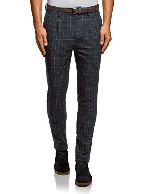 oodji Ultra Men s Belted SlimFit Trousers Blue US 29 / EU 38 / S