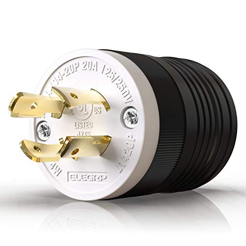 ELEGRP NEMA L1420P Locking Plug Generator Twist Lock Adapter Male Plug 20 Amp 125/250V 3 Pole 4 Wire Grounding Industrial Grade Heavy Duty UL Listed 1 Pack Black/White