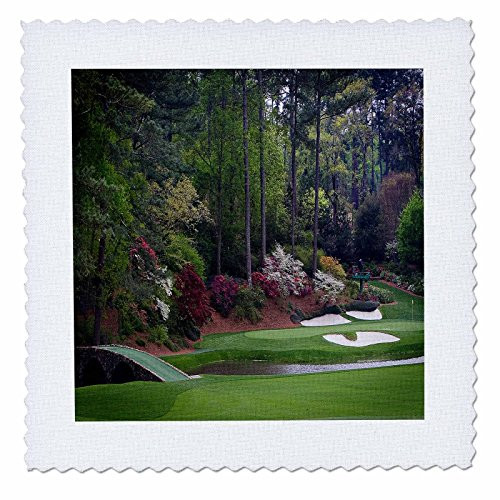 3dRose qs_131410_5 Augustas Amen Corner Golf Course Golfers on Bridge Quilt Square, 14 by 14-Inch