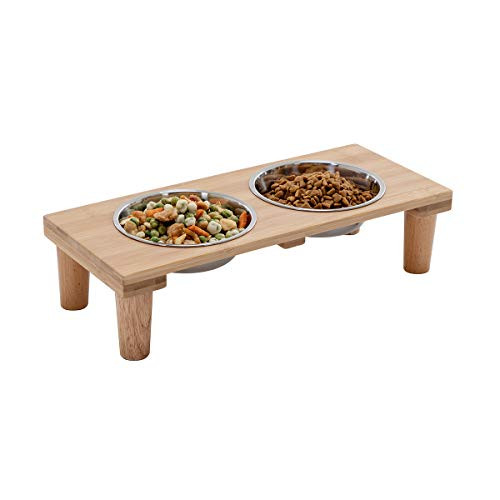 GOBAM Raised Pet Bowls Elevated Cat Food and Water Bowls Stand Feeder with 2 Stainless Steel Bowls Food Water Feeder for Cats and Small Dogs Bamboo GOBAM Raised Pet Bowls Elevated Cat Food and Water Bowls Stand Feeder with 2 Stainless Steel Bowls Food Water Feeder for Cats and Small Dogs Bamboo