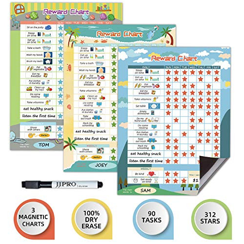 Magnetic Bahavior Chart for Kid at Home Reusable Chore Chart for Kid Reward Chart for Kids Behavior  3 Pack Blue/Yellow/Green Each Set includs 30 Tasks?104 Stars?11 x14 5  Magnetic Chart