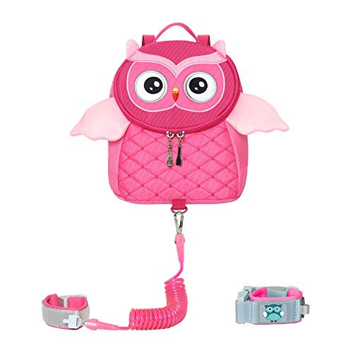 EPLAZA Toddler Baby Owl Leash Backpack with Anti Lost Wrist Link Leash for Child Kid Safety Walking Owl Rose