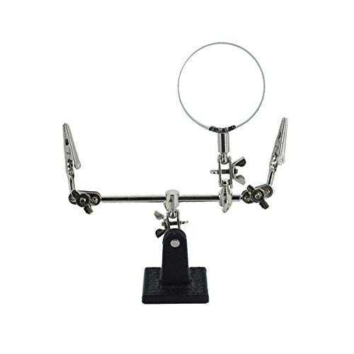 DEVMO Third Hand Soldering Solder Iron Stand Holder Magnifier Station Tool Adjustable Helping Hand with Magnifying Glass Dual Alligator Clips