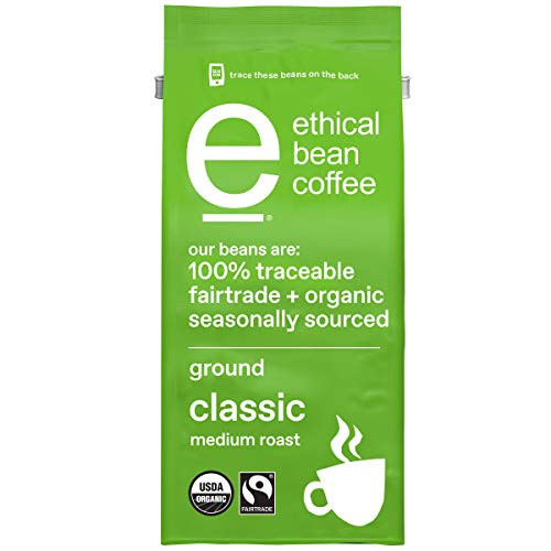 ETHICAL BEAN Fairtrade Organic Coffee Classic Medium Roast Ground Coffee Beans  100 Arabica Coffee 8 oz Bag