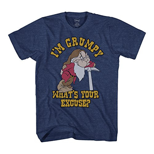 Disney I m Grumpy Dwarf Snow White Mens TShirt Heather Navy Large