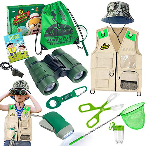 ESSENSON Outdoor Explorer Kit  Bug Catcher Kit with Vest Binoculars Magnifying Glass Butterfly Net Hat and Backpack Camping Adventure Toy Birthday Gift for Boys  Girls Age 312 Year Old