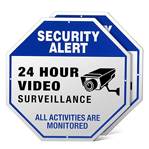 Video Surveillance Signs Outdoor  12  x 12  Aluminum Rust Free Security Signs for Property Metal Warning Sign for Home Business CCTV Security Camera  2 Pack/Blue