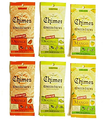 Chimes  Ginger Chews  Variety Pack  Original Mango and Orange Pack Of 6