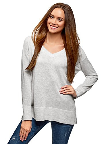 oodji Ultra Women s RelaxedFit VNeck Pullover Grey US 8 / EU 42 / L