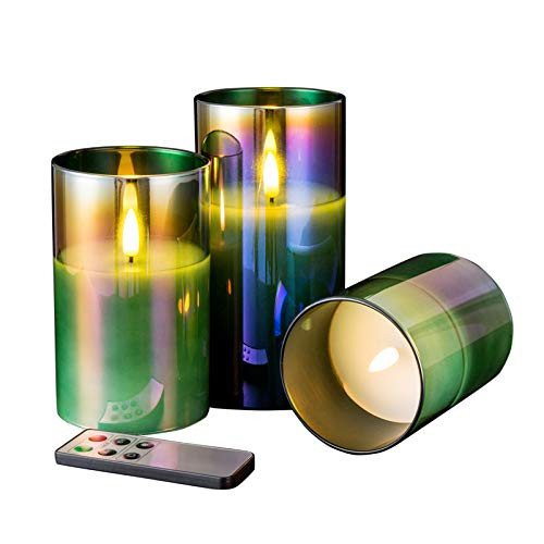 Eywamage Green Glass Flameless Flickering Candles with Remote Battery LED Pillar Candles Set of 3 Electric Fake Candles D 3 H 4 5 6 Eywamage Green Glass Flameless Flickering Candles with Remote Battery LED Pillar Candles Set of 3 Electric Fake Candles D 3 H 4 5 6