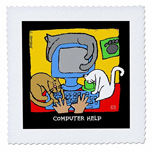 3dRose qs_36675_5 Computer Helpers, Cartoon Cats, Cats, Cat, Funny Cats, Kittens. Pets, Funny Pets, Animals-Quilt Square, 14 by 14-Inch