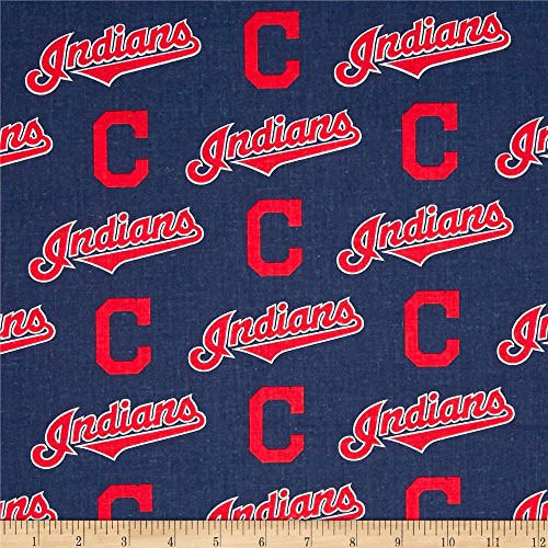 Fabric Traditions 0402922 MLB Cotton Broadcloth Cleveland Indians Navy/Red Fabric by the Yard