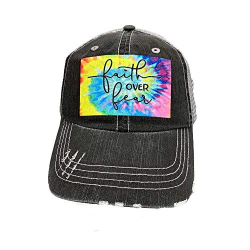 Faith Over Fear Women s Distressed Trucker Hat Baseball Cap Faith Over Fear tie dye Faith Over Fear Women s Distressed Trucker Hat Baseball Cap Faith Over Fear tie dye