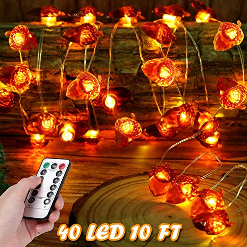 Fall Decor Halloween String lights Thanksgiving Acorn String Lights with 40 LED Halloween Indoor Outdoor Decorations with Remote Control Timer Thanksgiving Decor Fairy Lights Battery Powered