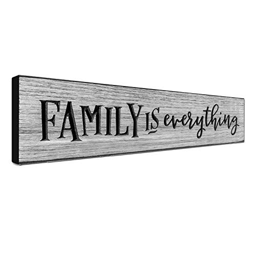 LACOFFIO Family Wall Art Decor Sign 16 x 3 5 Motivational Home Wall Art Decor Plaque Rustic Worn Grey Inspirational Quotes Wall Hanging Sign Family is Everything