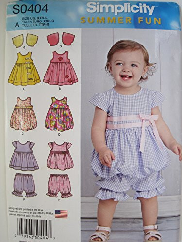 Simplicity Pattern S0404 Babies' Dress or Jumper, Top, Pantaloons and Bolero Sizes XXS-L