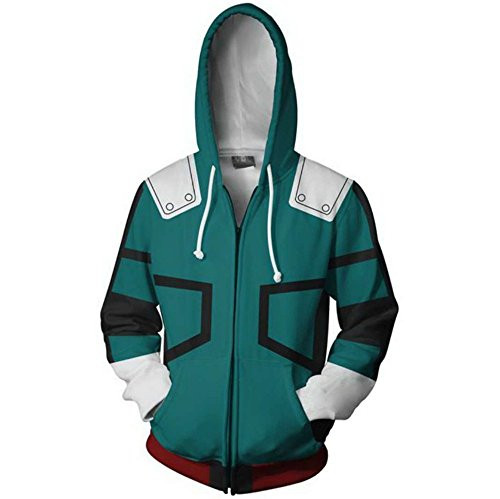 FANERR My Hero Academia Deku Hoodie Sweatshirt Cosplay Costume 3XL Deku