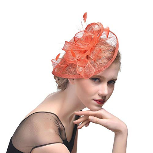 Fashband Bridal Birdcage Veil Fascinator Hat Flower Mesh Feathers on Headband and Clip Cocktail Tea Party Headwear Derby Kentucky Wedding Shower Headpiece Top Hat for Girls and Women Orange Fashband Bridal Birdcage Veil Fascinator Hat Flower Mesh Feathers on Headband and Clip Cocktail Tea Party Headwear Derby Kentucky Wedding Shower Headpiece Top Hat for Girls and Women Orange