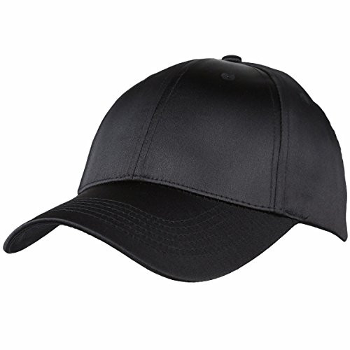 moonsix Baseball CapPlain Polyester 6 Panel Satin Sport Dancing Summer Sun Curved Visor HatBlack