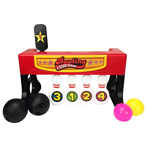Playko 2 in 1 Toss and Bowl Game for Boys and Girls  Indoor Bowling and Toss Game for Kids  Set of 1 Bowling Base 5 Pins 2 Bowling Balls 2 Toss Balls  Portable Bowling Games for Kids Party