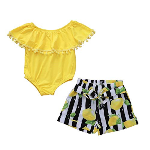 Toddler Baby Girl Flower TShirt Tops  Shorts Pants 2PCS Summer Outfits Clothes Set Yellow 1218 Months