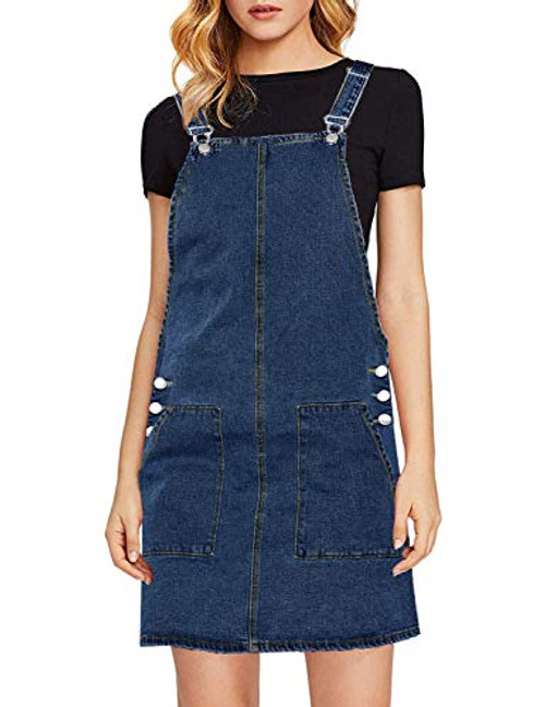 luvamia Women s Juniors Casual Straps Denim Overall Pinafore Dress with Pocket Deep Blue Size Large Fits US 1214