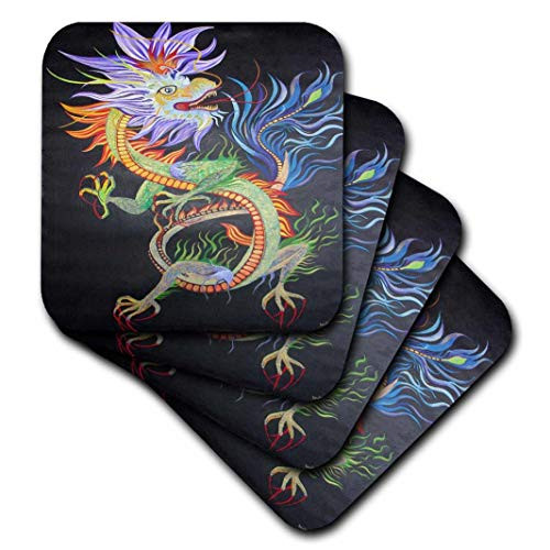 3dRose CST_46718_2 Chinese Dragon Chinese Dragon, Chinese Mythology, Dragoncreature, Yang, Chinese New Year Soft Coaster (Set of 8)